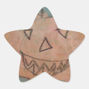 Smiling Pumpkin, Halloween Kids Art Watercolor Star Sticker
