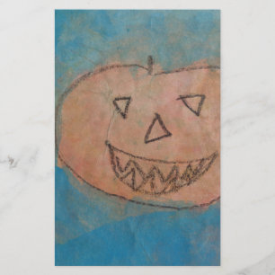 Smiling Pumpkin, Halloween Kids Art Watercolor Stationery