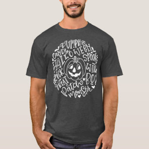 Smiling Pumpkin Halloween Typography Words Happy H T-Shirt