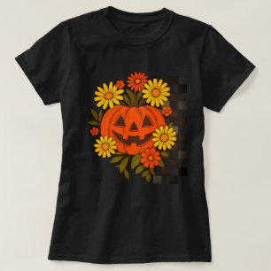 Smiling Pumpkin Retro Floral Halloween Design for T-Shirt