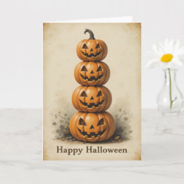 Smiling Pumpkin Stack Lighthearted Halloween Fun Card
