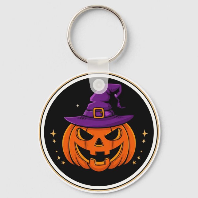 Smiling Pumpkin Witch Hat Halloween 🎃 Key Ring (Front)