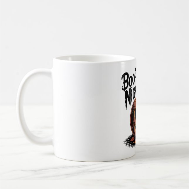 Smiling Pumpkin with Fall Leaves Design Coffee Mug (Left)