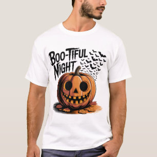 Smiling Pumpkin with Fall Leaves Design T-Shirt
