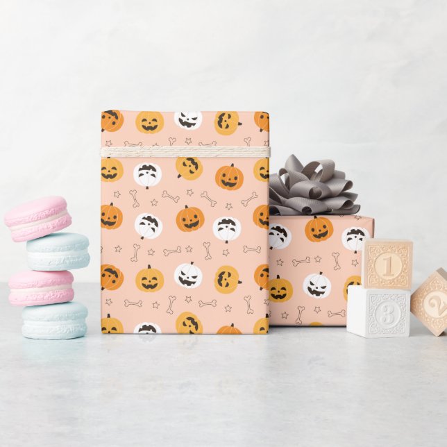 Smiling Pumpkins Pattern Wrapping Paper Roll (Baby Shower)