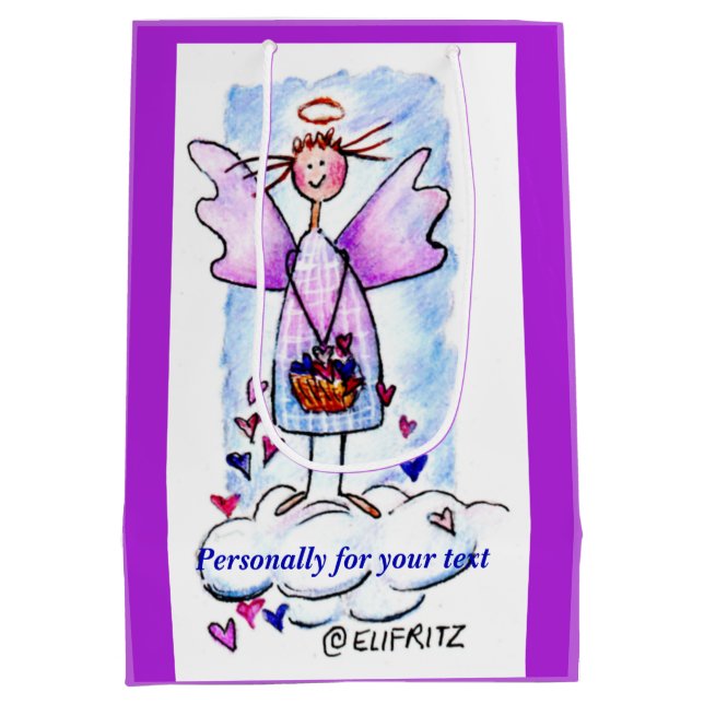 Smiling Purple Angel on White Cloud with Hearts   Medium Gift Bag (Back)