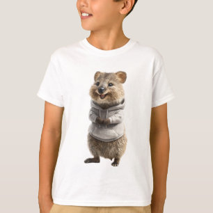 Smiling Quokka in a Grey Hoodie Kids T-Shirt