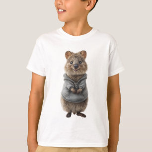 Smiling Quokka in Grey Zip Hoodie Kids T-Shirt