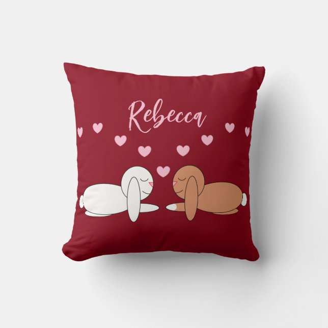Smiling Rabbits in Love Cushion (Front)