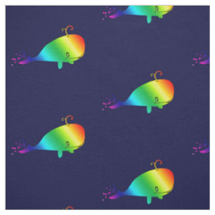 Smiling Rainbow Whale With Bubbles Fabric