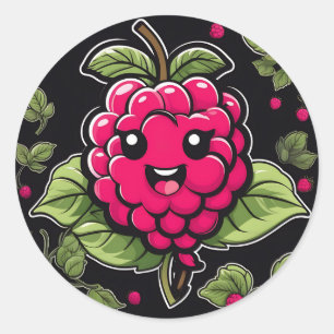 Smiling Raspberry Fruit Classic Round Sticker