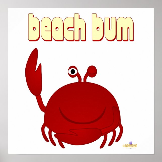 Smiling Red Crab Beach Bum Poster (Front)