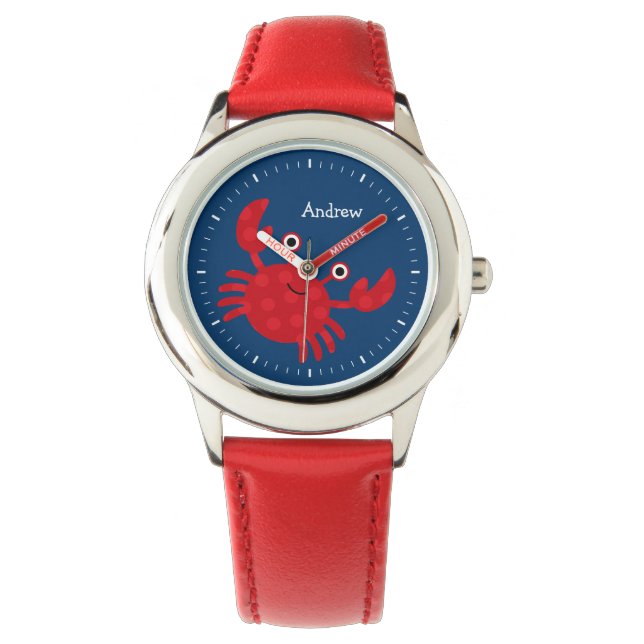 Smiling Red Crab Kid's Personalised Watch (Front)