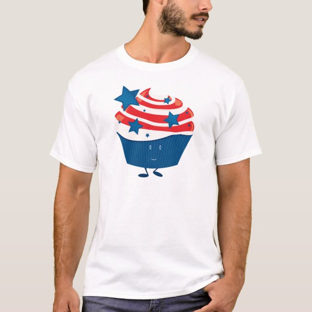 Smiling red white and blue cupcake T-Shirt (Front)