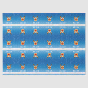 Smiling reindeer snowfall personalised blue tissue paper