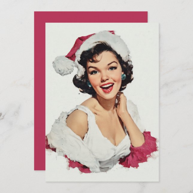 Smiling Retro Christmas Pin-Up Holiday Card (Front/Back)