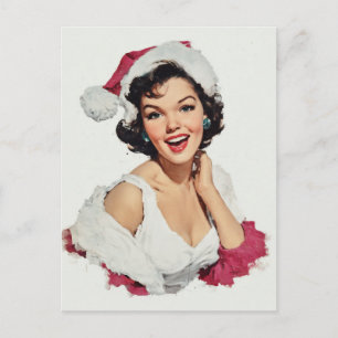 Smiling Retro Christmas Pin-Up Postcard