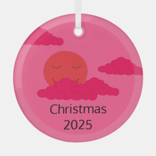 Smiling, Rising Sun with Popcorn Clouds: Fuchsia Glass Tree Decoration