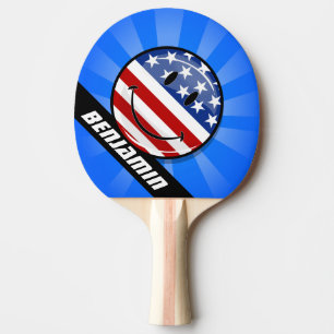 Smiling Round American Flag Ping Pong Paddle