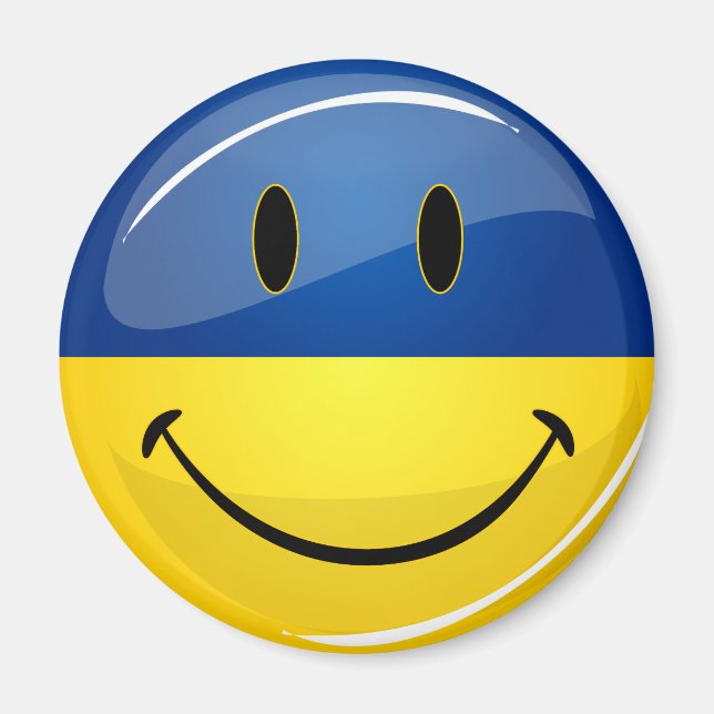 Smiling Round Ukrainian Flag Magnet (Front)