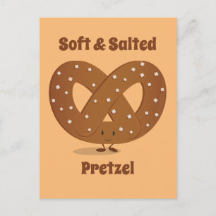 Smiling Salted Pretzel Cartoon Character Food Postcard