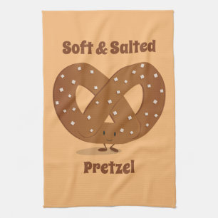Smiling Salted Pretzel Cartoon Character Tea Towel