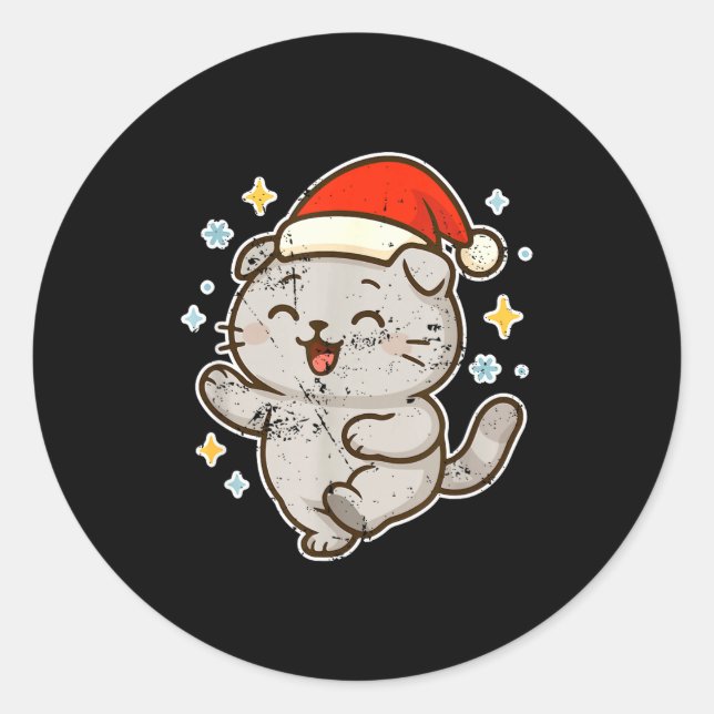 Smiling Santa Cat Holiday Cheer  Classic Round Sticker (Front)