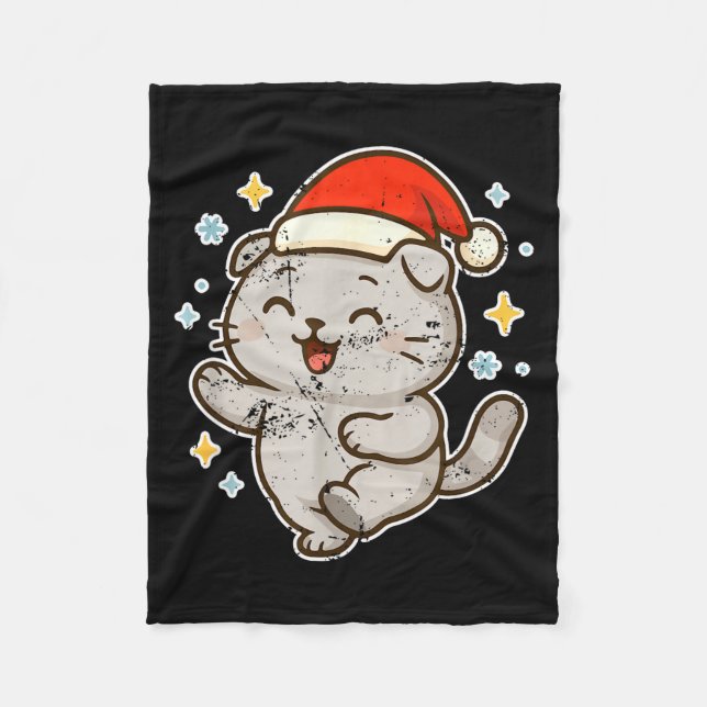 Smiling Santa Cat Holiday Cheer  Fleece Blanket (Front)