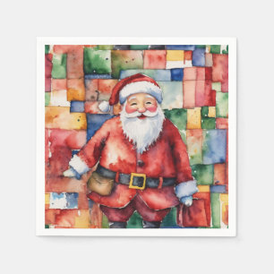 Smiling Santa Christmas Holiday Party Watercolor Napkin