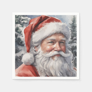 Smiling Santa Christmas Watercolor Paper Napkin