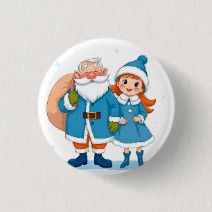 Smiling Santa Claus and snow maiden 3 Cm Round Badge