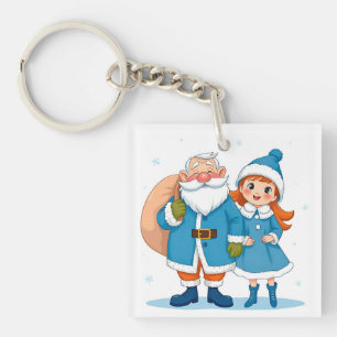 Smiling Santa Claus and snow maiden Key Ring