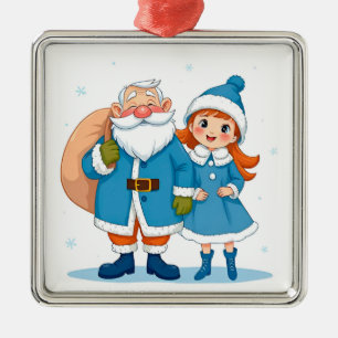 Smiling Santa Claus and snow maiden Metal Tree Decoration