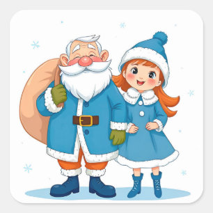 Smiling Santa Claus and snow maiden Square Sticker