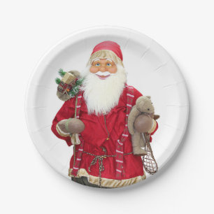 Smiling Santa Claus Cartoon Paper Plate