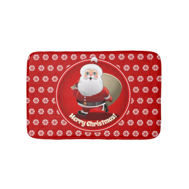 Smiling Santa Claus With A Sack Full Of Gifts Bath Mat (Front)