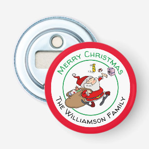 Smiling Santa Delivering Christmas Presents Bottle Opener