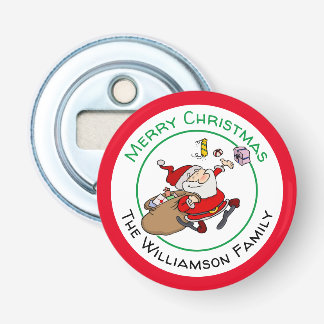 Smiling Santa Delivering Christmas Presents Bottle Opener