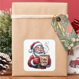 Smiling Santa Drinking Coffee Claus Square Sticker