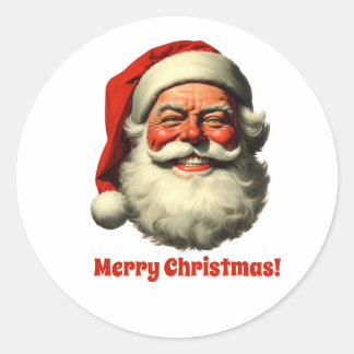 Smiling Santa Retro Vintage Style Classic Round Sticker