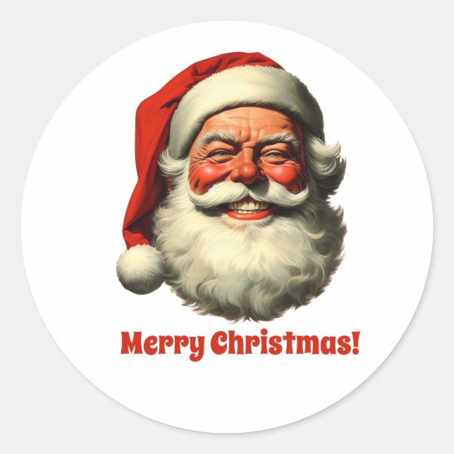 Smiling Santa Retro Vintage Style Classic Round Sticker (Front)