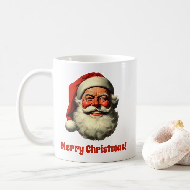 Smiling Santa Retro Vintage Style Coffee Mug (With Donut)