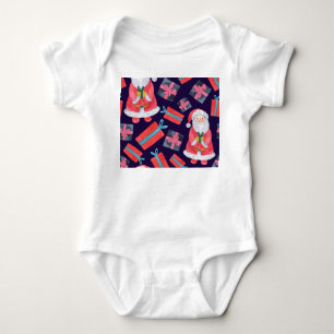 Smiling Santa, Watercolor Christmas Seamless. Baby Bodysuit