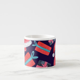 Smiling Santa, Watercolor Christmas Seamless. Espresso Cup