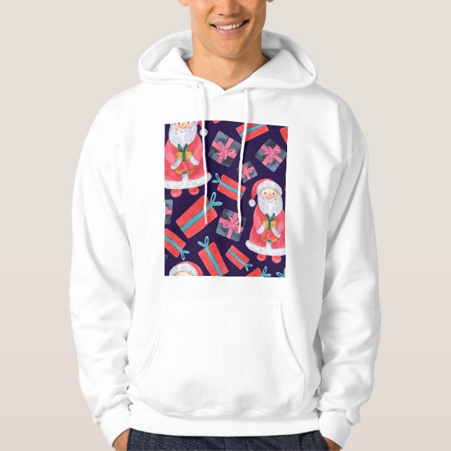 Smiling Santa, Watercolor Christmas Seamless. Hoodie (Front)