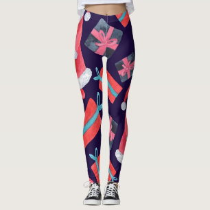 Smiling Santa, Watercolor Christmas Seamless. Leggings