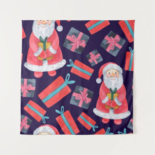 Smiling Santa, Watercolor Christmas Seamless. Tapestry