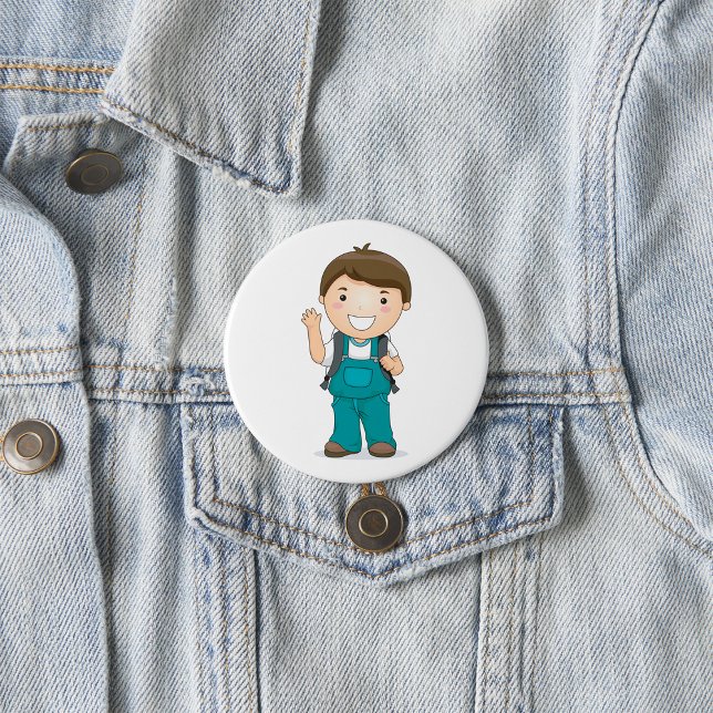 Smiling School Boy with Backpack 7.5 Cm Round Badge (Creator Uploaded)