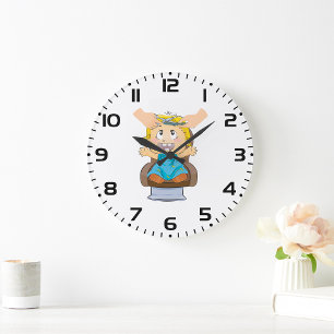 Smiling School Boy with Backpack Large Clock