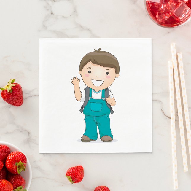 Smiling School Boy with Backpack Napkin (Creator Uploaded)